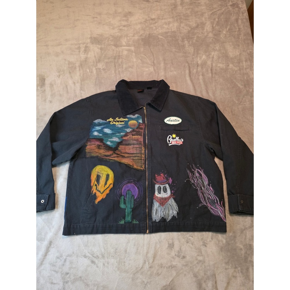 Stranger Things Jacket Mens XXL Black Bradley's Big Buy Workwear Hand Painted